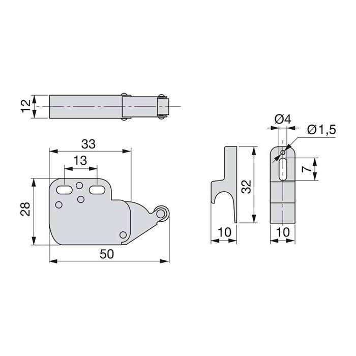 Emuca Lot de 10 serrures à bascule pour meubles Fast Latch, acier et plastique, blanc