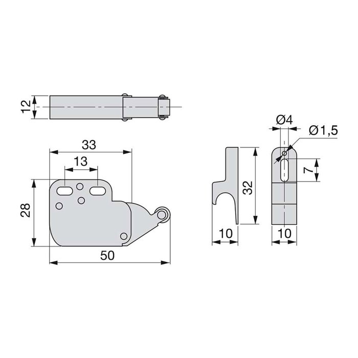 Emuca Lot de 10 serrures à bascule pour meubles Fast Latch, acier et plastique, blanc