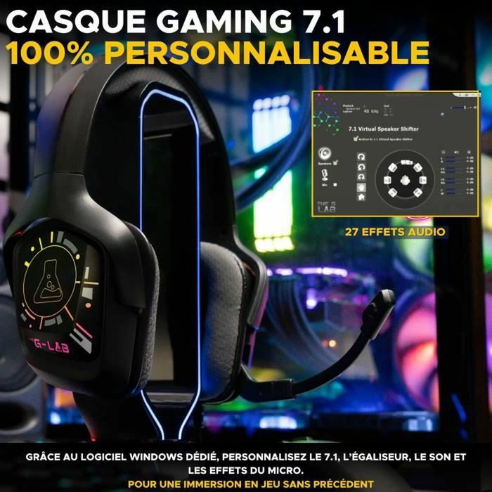 The G-Lab KORP COBALT 7.1 EX Casque Gamer Filaire Surround 7.1 RGB