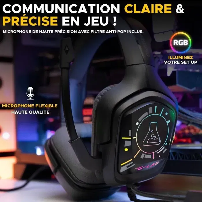 The G-Lab KORP Cobalt 7.1 EX Casque Gamer Filaire avec Son Surround 7.1, Micro et Éclairage RGB - USB