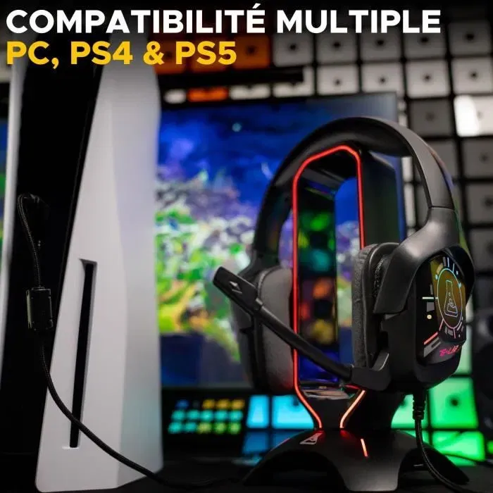 The G-Lab KORP Cobalt 7.1 EX Casque Gamer Filaire avec Son Surround 7.1, Micro et Éclairage RGB - USB