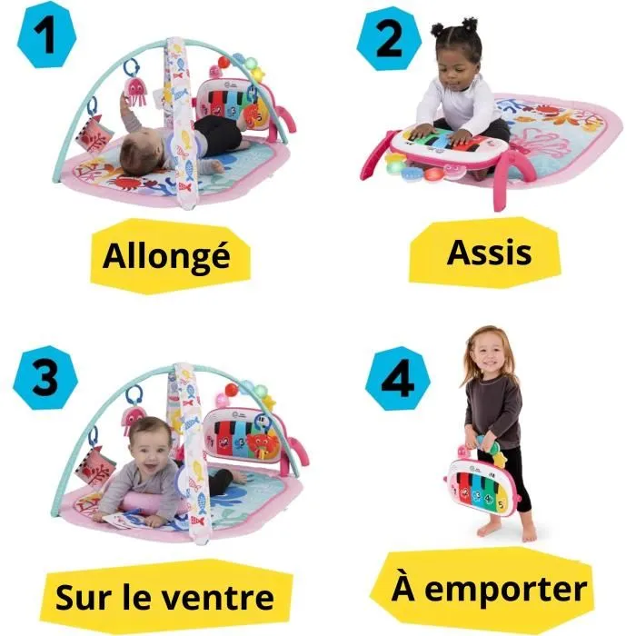 Baby Einstein Tapis d'éveil musical 4-en-1 Jellyfish Jamboree - Arche sensorielle, piano avec 90 sons, apprentissage multilingue, 0-36 mois, rose