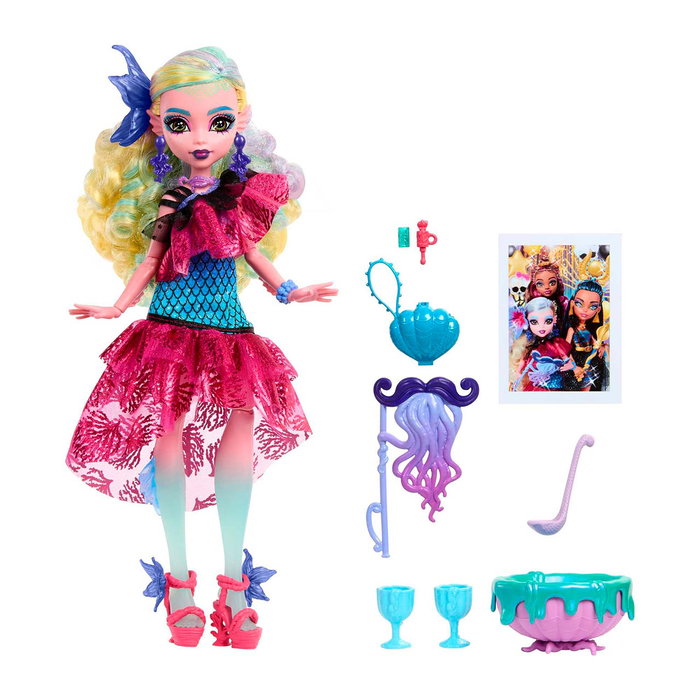 Mattel Monster High Poupee Lagoona Blue - Robe de Soirée Monster Ball avec Décorations Corail et Sac à Main Coquillage Ouvrable (Hnf71)
