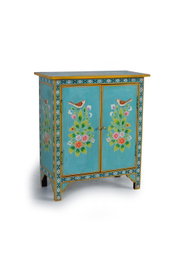 GINER Y COLOMER - Buffet en bois de manguier turquoise 2 portes avec détails peints à main - 77 x 65 x 33 cm - Meuble artisanal