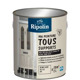 Ripolin - Peinture Multi-Supports Mat Blanc Cassé RAL 1013 - 2 Litres - Pour Bois, Métal, Béton, PVC, 12 Matériaux - Résiste aux UV et Intempéries