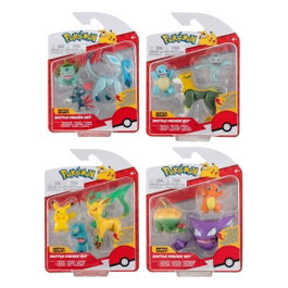 Jazwares Pack de 4 Sachets de 3 Figurines Pokémon Bataille Ola – Pikachu, Bulbasaur, Squirtle, Charmander