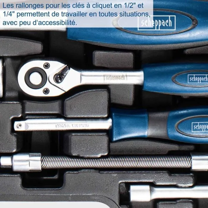 Scheppach Mallette à Outils TB94 - 95 Pièces en Acier Chrome Vanadium
