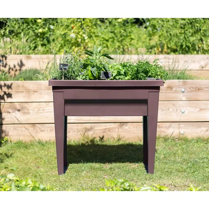 Eda Veg&Table City - Table de culture potagère sur pieds 76 x 38.5 x 68 cm, 57 litres, couleur taupe, pour balcon et terrasse