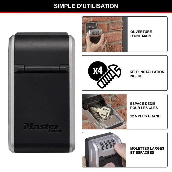 Master Lock Select Access 5481EURD Boîte à clés extérieure sécurisée pour partage de clés maison, voiture, Airbnb, format L