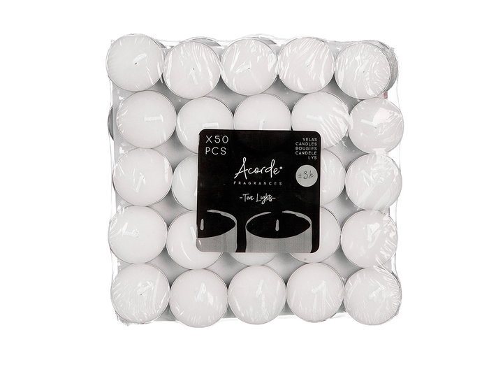 Acorde Lot de 50 bougies chauffe-plat blanches 3H - 18,7 x 18,7 x 2,7 cm - 10 g (Set de 18)