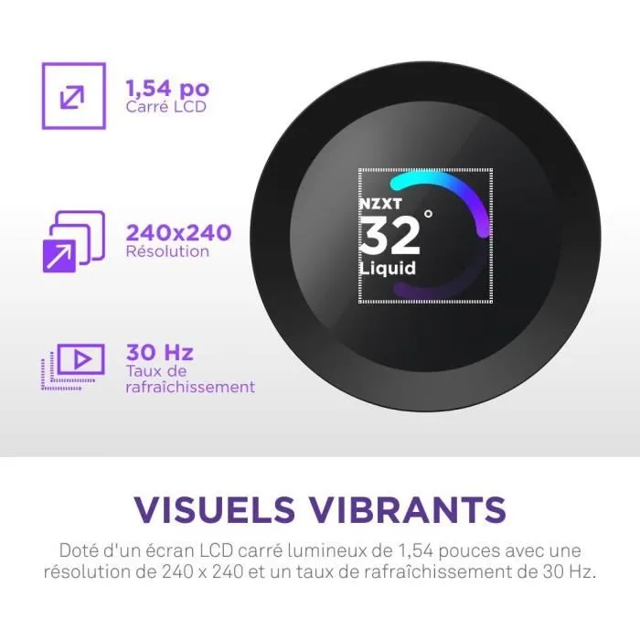 Nzxt RL-KN240-B2 - Kraken Plus 240 - Kit de Watercooling avec Écran LCD 1.54" Personnalisable - Performance Améliorée - Compatible Socket AM4 - Noir