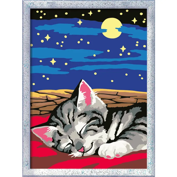 Ravensburger 12023227 - Kit de Peinture par Numéros CreArt Kids Chat Rêve, Tableau 18x24cm avec Cadre, 7 ans et Plus