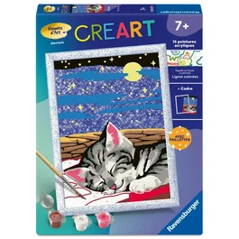 Ravensburger 12023227 - Kit de Peinture par Numéros CreArt Kids Chat Rêve, Tableau 18x24cm avec Cadre, 7 ans et Plus
