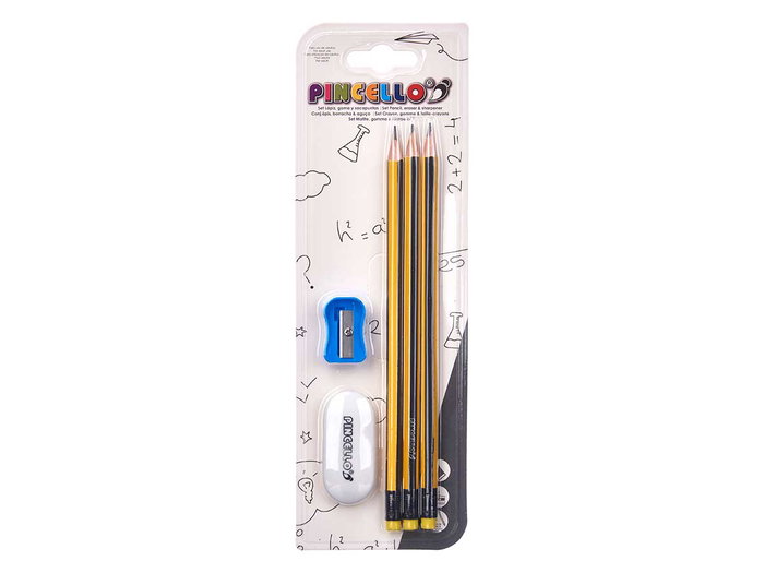 Pincello Lot de 3 crayons à rayures avec gomme et taille-crayon 1,2 x 8 x 24,5 cm (Set de 48)