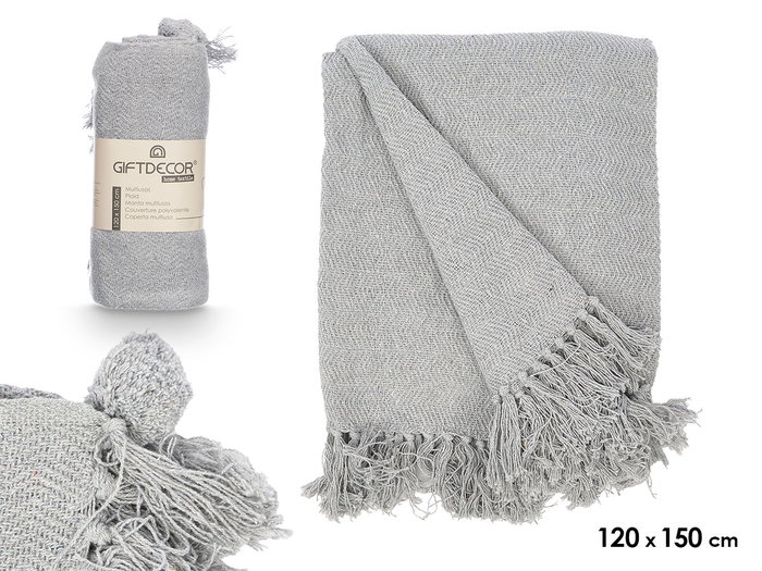 Giftdecor Couverture Pompon Gris 120x150 cm (Set de 12) Giftdecor Couverture Pompon Gris 120x150 cm (Set de 12)