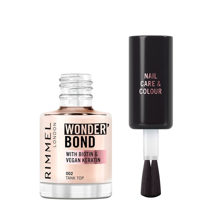 Rimmel London Wonder'Bond Vernis à Ongles Fortifiant 12 ml - Nuance Nude 002 Débardeur, Enrichi en Biotine et Kératine Végétale, Soin et Couleur Vegan, Manucure Naturelle et Facile