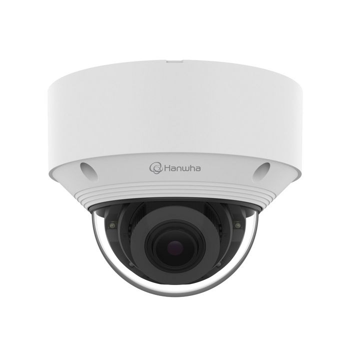 Hanwha Caméra de dôme extérieur antivandalisme Q series AI 5 MP IR avec objectif motorisé varifocal 3.2-10.2mm, PoE, détection de personnes/véhicules