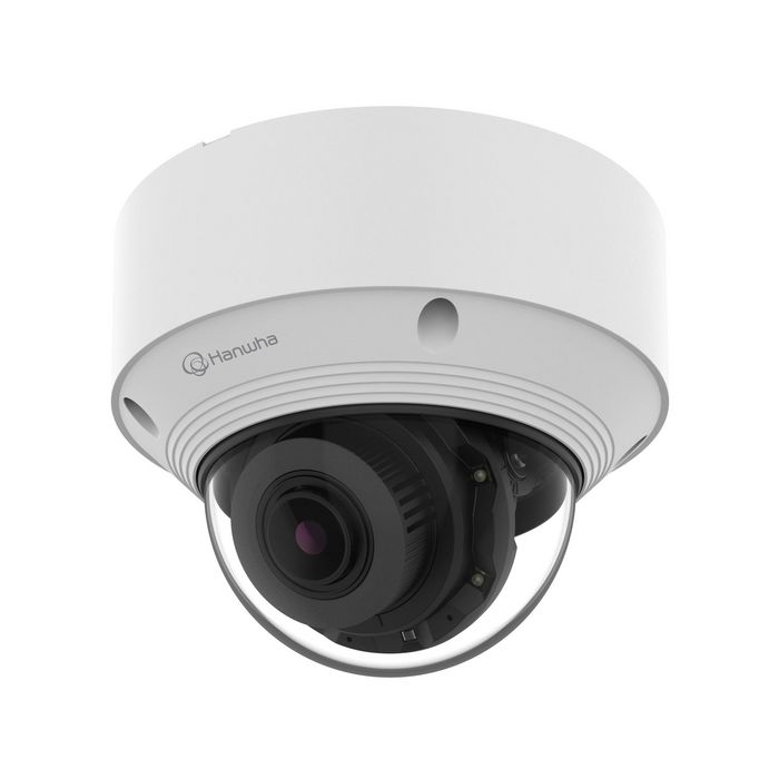 Hanwha Caméra de dôme extérieur antivandalisme Q series AI 5 MP IR avec objectif motorisé varifocal 3.2-10.2mm, PoE, détection de personnes/véhicules