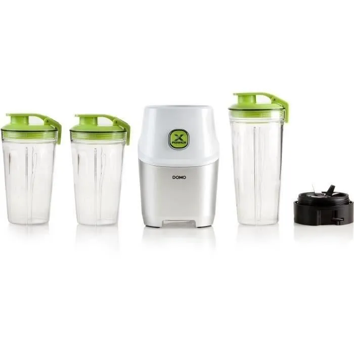 DOMO DO700BL Blender 1000 W - Mixeur Portable avec 3 Bouteilles (700 ml + 2 x 500 ml) et Livre de Recettes, Gris