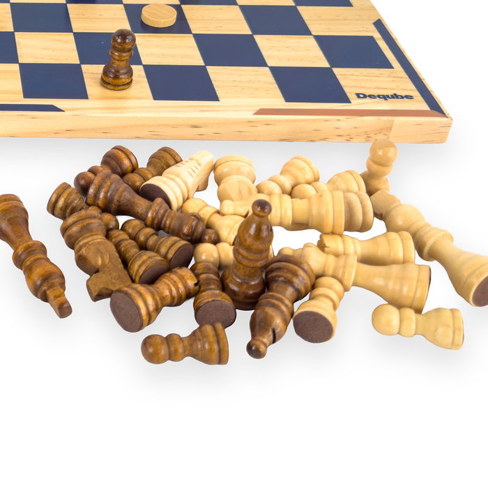 Deqube Jeu d'Échecs et Dames en Bois Certifié FSC Double Jeu - Set Élégant pour Adultes et Enfants (à partir de 7 ans) - Langues: Anglais, Portugais, Espagnol
