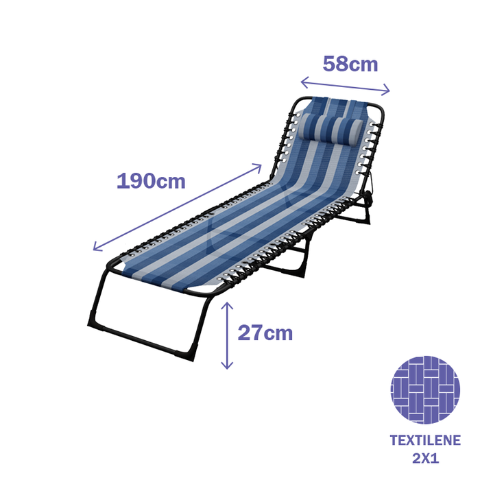 Marbueno Tumbona Pliable Acier avec Coussin Jardin et Piscine 190x58x27 cm Rayures Bleues 10171 Marbueno Tumbona Pliable Acier avec Coussin Jardin et Piscine 190x58x27 cm Rayures Bleues 10171