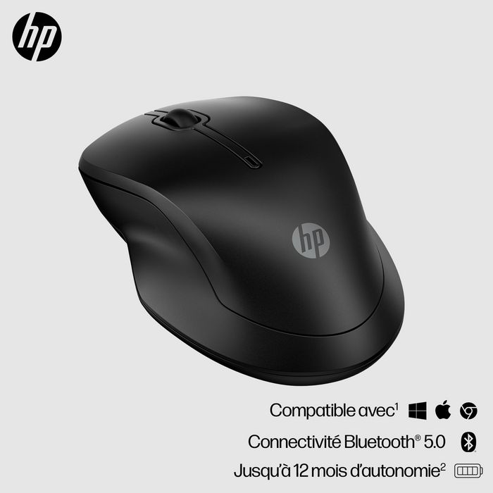 HP 255 - Souris sans fil ambidextre avec double connectivité (Bluetooth 5.0 et USB) et capteur 1600 DPI pour Windows, ChromeOS, macOS