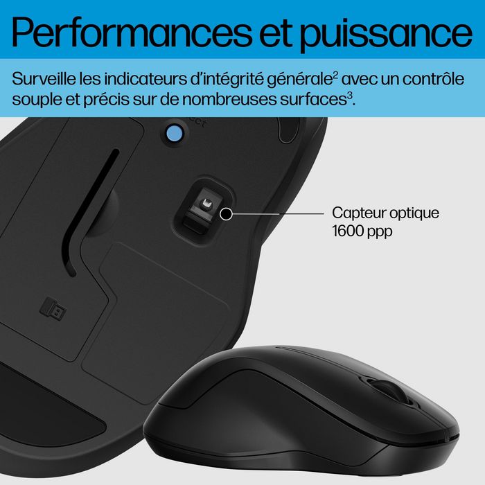 HP 255 - Souris sans fil ambidextre avec double connectivité (Bluetooth 5.0 et USB) et capteur 1600 DPI pour Windows, ChromeOS, macOS