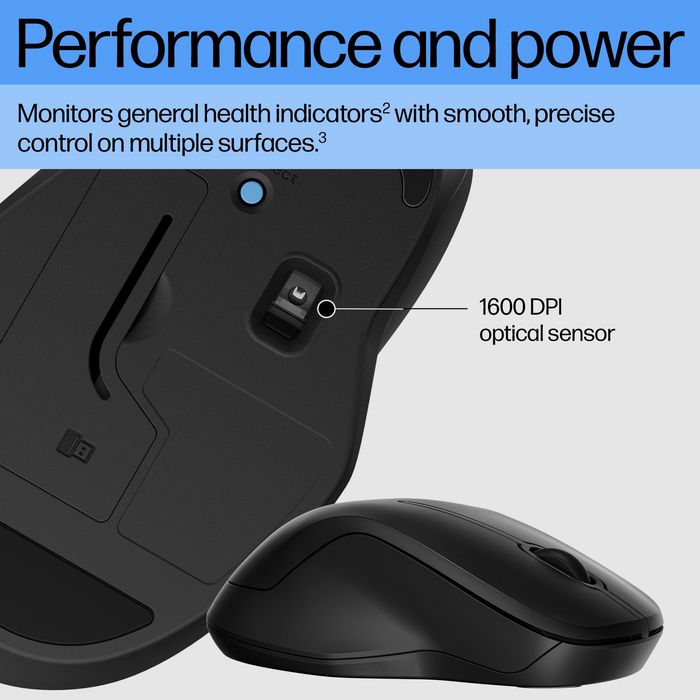 HP 255 - Souris sans fil ambidextre avec double connectivité (Bluetooth 5.0 et USB) et capteur 1600 DPI pour Windows, ChromeOS, macOS