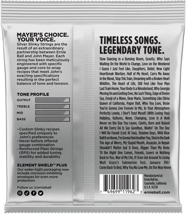 Ernieball Jeu de cordes électrique Slinky Silver John Mayer Signature 10,5-47