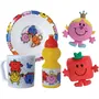 Fun House - Lot de vaisselle Monsieur Madame - 1 assiette creuse diametre 16 cm, 1 gourde 350 ml, 1 mug 350 ml et 2 peluches 12 cm