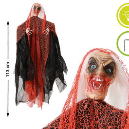 Bruja Décorative avec Lumière et Support - 113 cm, Halloween, Décor Jardin Noir Blanc Rouge