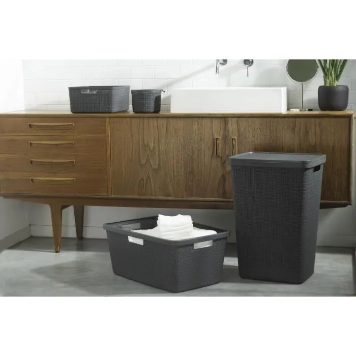 Curver - Corbeille à linge en jute - 46 Litres - Gris - 59.4 x 39.4 x 25.6 cm - Polypropylène - Organiseur de buanderie