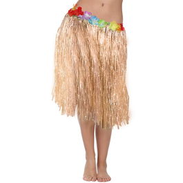 Falda Hawaiana Beige avec Fleurs Multicolores 41 cm