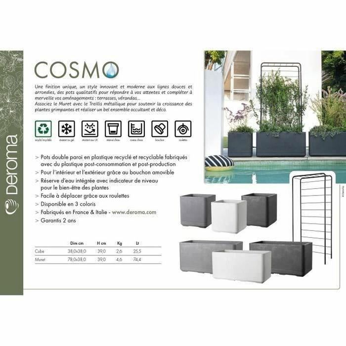 Deroma Pot de fleurs Cube Cosmo Perle 38 x h39 cm