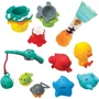 Infantino Coffret de bain 17 pièces - Gobelets empilables, aspergeurs, jeu de pêche à la ligne et sablier - Jouets de bain éducatifs pour bébé