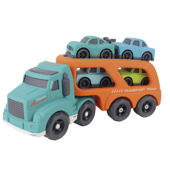 TACHAN Camion Porte-Voitures Écologique avec 5 Voitures - Jouet en Paille de Blé pour Enfants +18 Mois - Réf. T01045