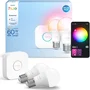 Philips Hue Kit de démarrage éclairage connecté - 1 Bridge, 2 ampoules A60 lumière blanche et couleur - Blanc réglable et millions de couleurs