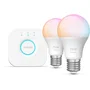 Philips Hue Kit de démarrage éclairage connecté - 1 Bridge, 2 ampoules A60 lumière blanche et couleur - Blanc réglable et millions de couleurs