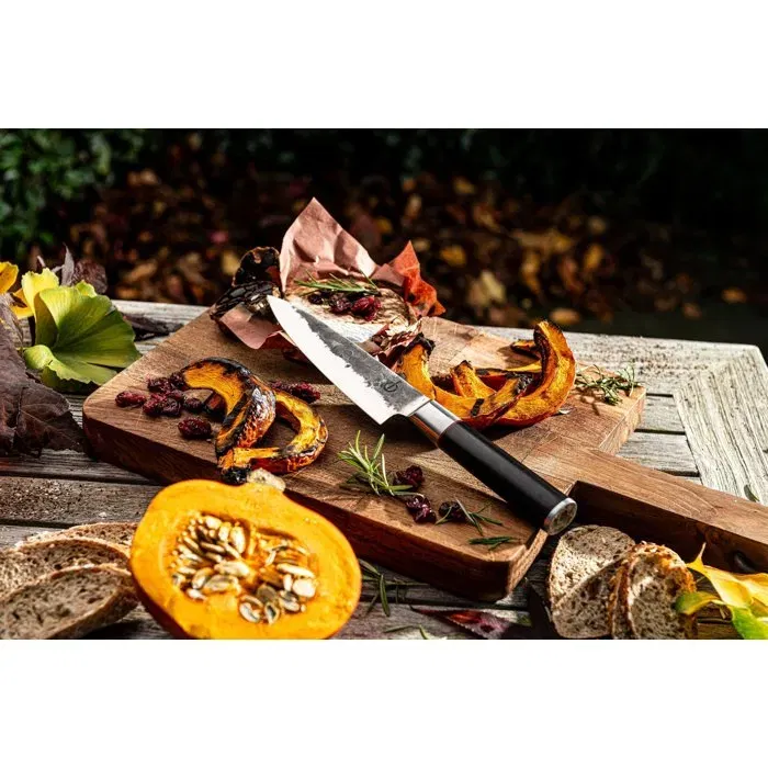 Forged Couteau de Chef Sebra 16 cm en acier japonais 440C, manche en bois Dalbergia, lame noire