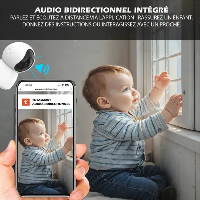 KYF - Caméra de surveillance intérieure rotative motorisée P/T filaire, 4MP Full HD avec sirène intégrée