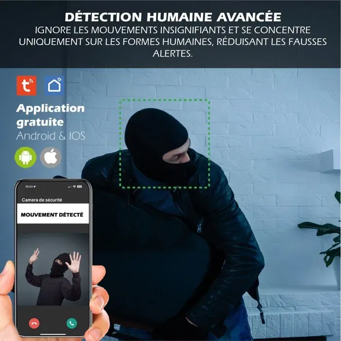 KYF - Caméra de surveillance intérieure rotative motorisée P/T filaire, 4MP Full HD avec sirène intégrée