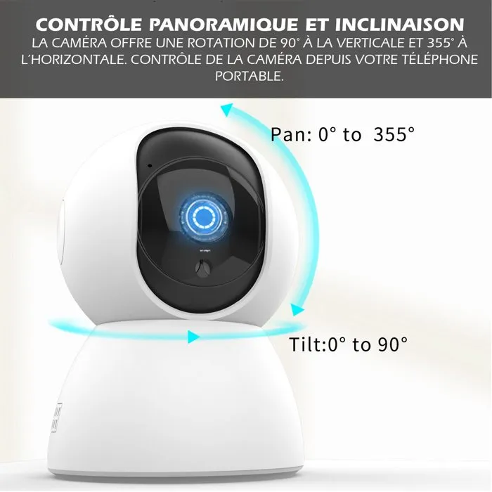 KYF - Caméra de surveillance intérieure rotative motorisée P/T filaire, 4MP Full HD avec sirène intégrée