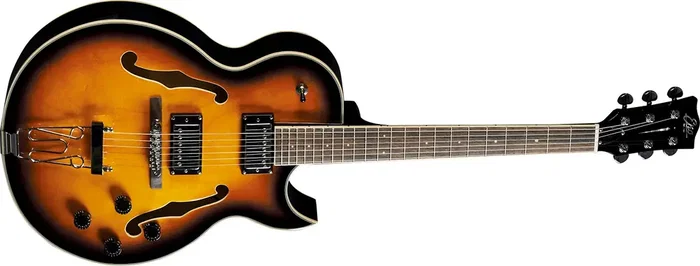 EKO Guitare Électrique Hollowbody Jazz Single Cut Sunburst Paulownia Arce Laurel 2 Humbuckers 22 Frettes 630mm