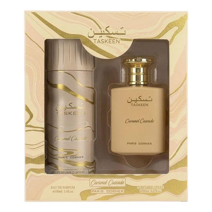 Paris Corner Taskeen Caramel Cascade, Coffret Eau De Parfum et Déodorant Spray Paris Corner Taskeen Caramel Cascade, Coffret Eau De Parfum et Déodorant Spray