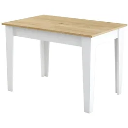 Table de cuisine KIEVA avec rangement, Blanc / Chêne, 110 x 75 x 72 cm