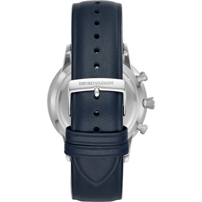 Armani AR11226 avec cadran bleu et bracelet en cuir bleu