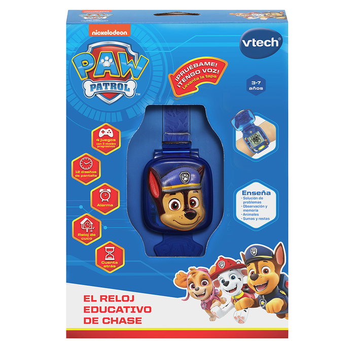 VTech Reloj Educativo De Chase - Patrulla Canina 80-551622 - Montre éducative avec écran animé, jeux et voix des personnages - Espagnol