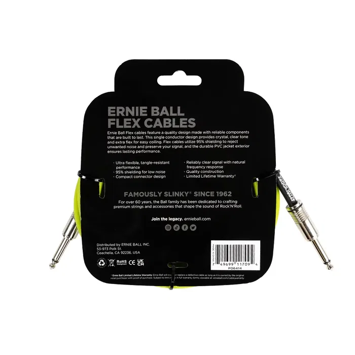 Ernie Ball Câble d'instrument Flex Jack-Jack SS 3 m - Vert Ernie Ball Câble d'instrument Flex Jack-Jack SS 3 m - Vert
