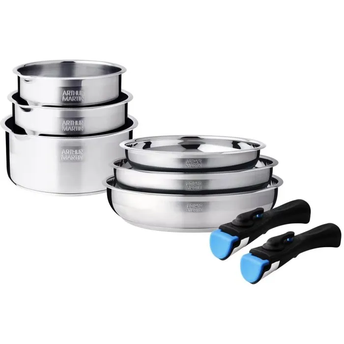 Arthur Martin AM3213 Batterie de cuisine 8 pièces Acier inoxydable 18/10 Tous feux dont induction PFOA PFAS Arthur Martin AM3213 Batterie de cuisine 8 pièces Acier inoxydable 18/10 Tous feux dont induction PFOA PFAS