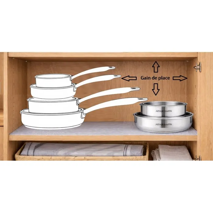 Arthur Martin AM3213 Batterie de cuisine 8 pièces Acier inoxydable 18/10 Tous feux dont induction PFOA PFAS Arthur Martin AM3213 Batterie de cuisine 8 pièces Acier inoxydable 18/10 Tous feux dont induction PFOA PFAS